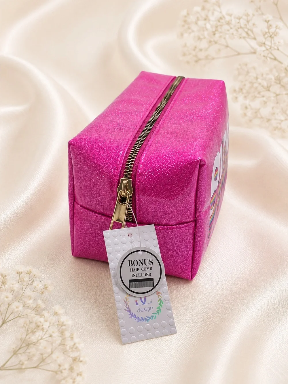 Colorful Pink Glitter Pride Zipper Carry Case Organizer Travel Cosmetic Pouch